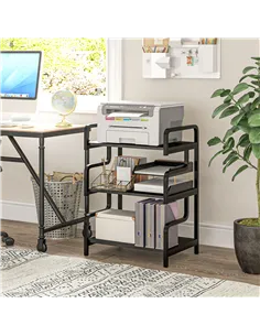 HOMCOM 3-Tier Printer Stand with Storage Shelves, Printer Table, 55 x 40 x 77cm Printer Shelf for Home Office, Study, Black 2