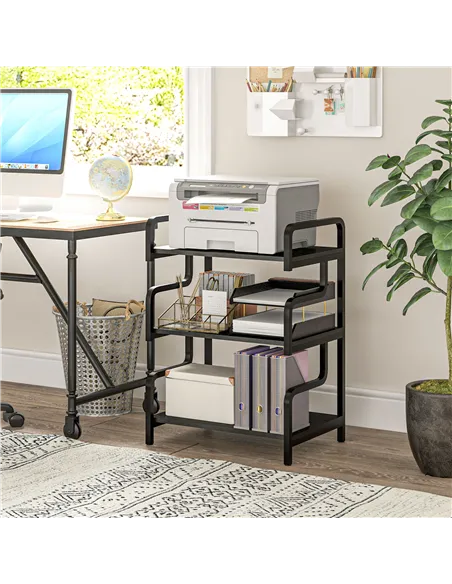 HOMCOM 3-Tier Printer Stand with Storage Shelves, Printer Table, 55 x 40 x 77cm Printer Shelf for Home Office, Study, Black