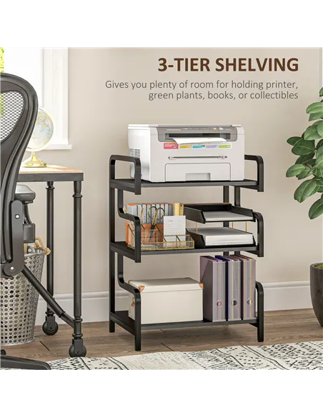 HOMCOM 3-Tier Printer Stand with Storage Shelves, Printer Table, 55 x 40 x 77cm Printer Shelf for Home Office, Study, Black