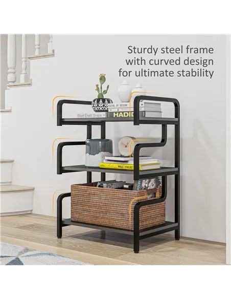 HOMCOM 3-Tier Printer Stand with Storage Shelves, Printer Table, 55 x 40 x 77cm Printer Shelf for Home Office, Study, Black