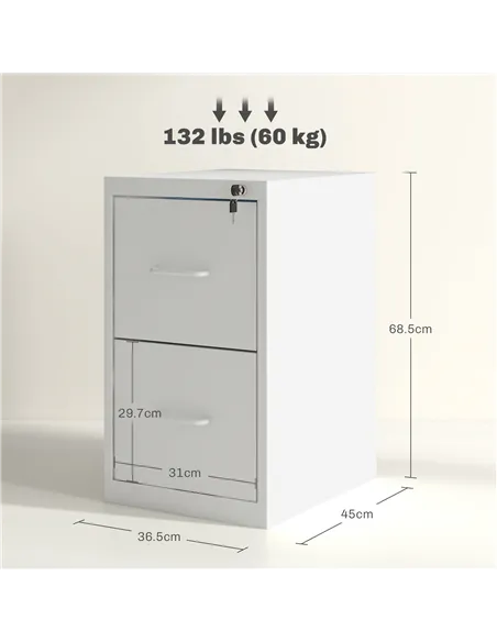 HOMCOM Two-Drawer Modern Steel Filing Cabinet - Cream
