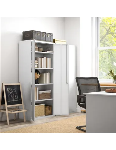 HOMCOM Five Shelf Lockable Steel Office Cabinet - White
