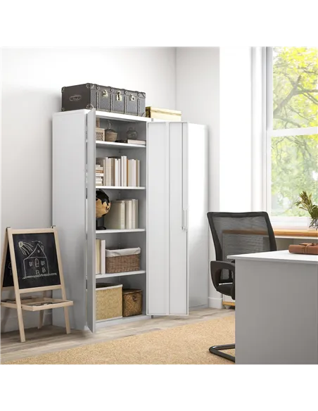 HOMCOM Five Shelf Lockable Steel Office Cabinet - White