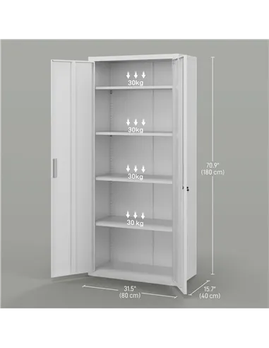 HOMCOM Five Shelf Lockable Steel Office Cabinet - White