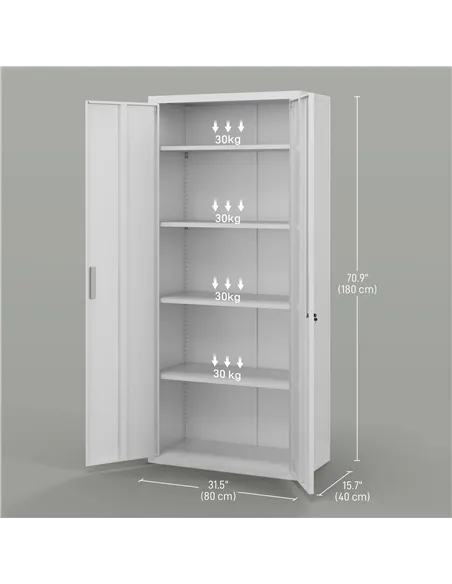 HOMCOM Five Shelf Lockable Steel Office Cabinet - White