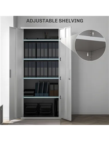 HOMCOM Five Shelf Lockable Steel Office Cabinet - White