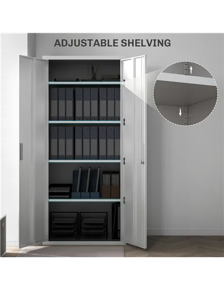 HOMCOM Five Shelf Lockable Steel Office Cabinet - White