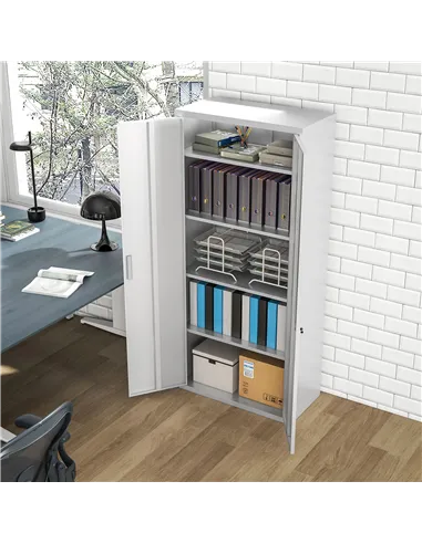 HOMCOM Five Shelf Lockable Steel Office Cabinet - White