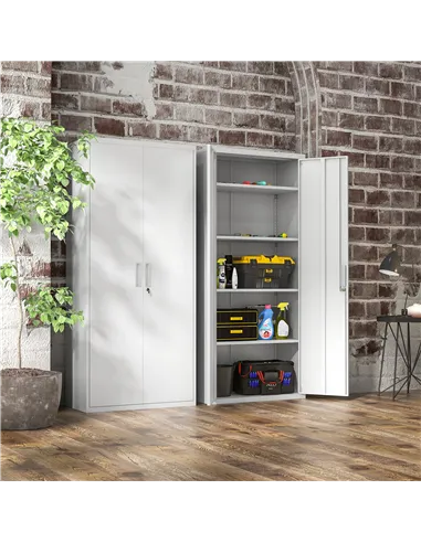 HOMCOM Five Shelf Lockable Steel Office Cabinet - White