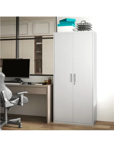 HOMCOM Five Shelf Lockable Steel Office Cabinet - White