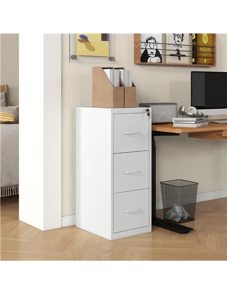 HOMCOM Three-Drawer Modern Steel Filing Cabinet - Cream