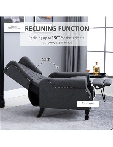 HOMCOM Recliner Armchair, Vintage Reclining Chair with Nail Head Trim, Wingback Chair with Button Tufted Back and Footrest, for 