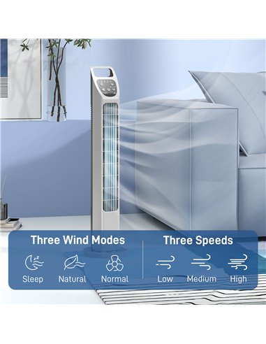 HOMCOM 31" Oscillating Tower Fan with Remote Control, 4H Timer, 3 Speed 3 Modes, Quiet Electric Floor Standing Fan for Home Bedr