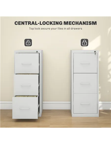HOMCOM Three-Drawer Modern Steel Filing Cabinet - Cream