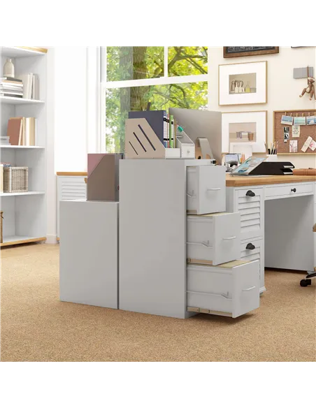 HOMCOM Three-Drawer Modern Steel Filing Cabinet - Cream