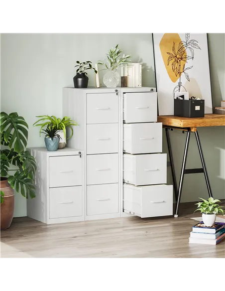 HOMCOM Four-Drawer Modern Steel Filing Cabinet - White