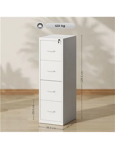 HOMCOM Four-Drawer Modern Steel Filing Cabinet - White