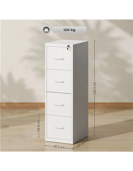 HOMCOM Four-Drawer Modern Steel Filing Cabinet - White
