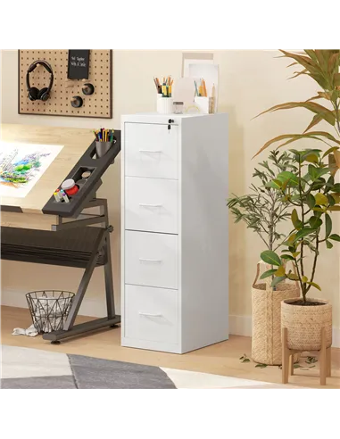 HOMCOM Four-Drawer Modern Steel Filing Cabinet - White
