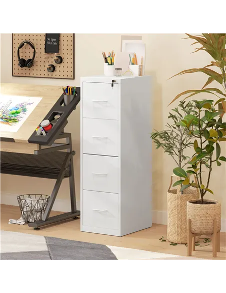 HOMCOM Four-Drawer Modern Steel Filing Cabinet - White