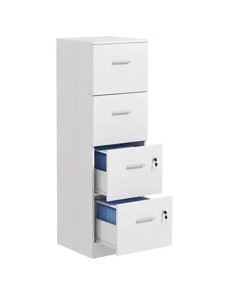 HOMCOM Four-Drawer Lockable Filing Cabinet - White Wood Effect