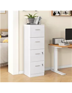 HOMCOM Four-Drawer Lockable Filing Cabinet - White Wood Effect 2