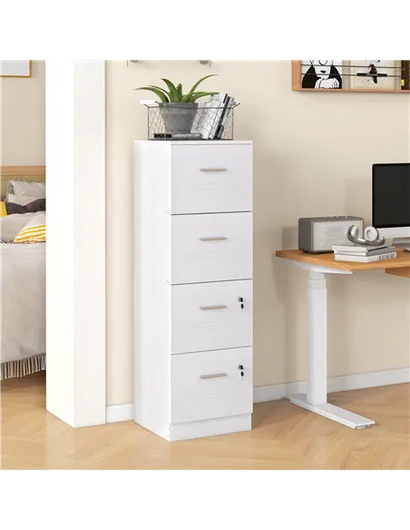 HOMCOM Four-Drawer Lockable Filing Cabinet - White Wood Effect