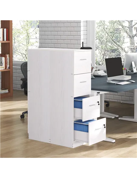 HOMCOM Four-Drawer Lockable Filing Cabinet - White Wood Effect