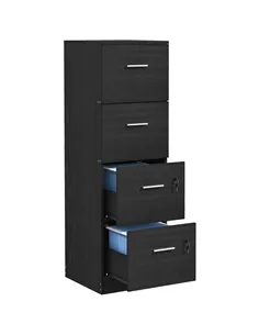 HOMCOM Four-Drawer Lockable Filing Cabinet - Black Wood Effect