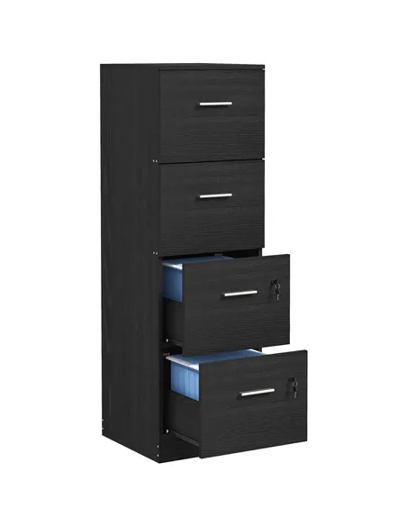 HOMCOM Four-Drawer Lockable Filing Cabinet - Black Wood Effect