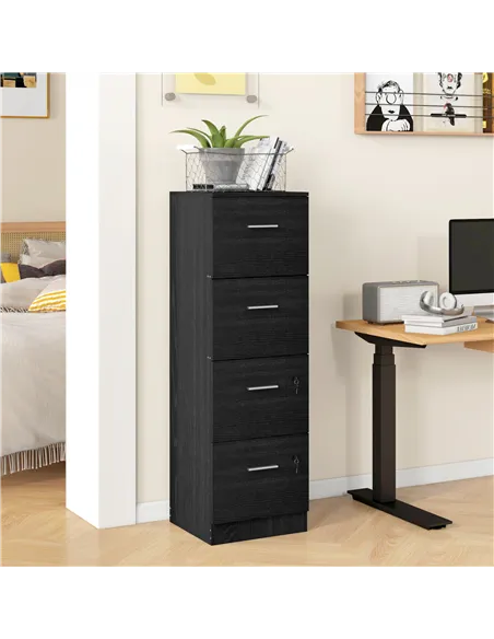 HOMCOM Four-Drawer Lockable Filing Cabinet - Black Wood Effect