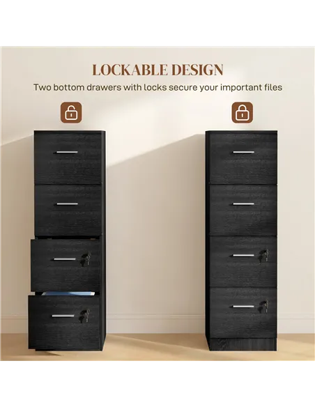 HOMCOM Four-Drawer Lockable Filing Cabinet - Black Wood Effect