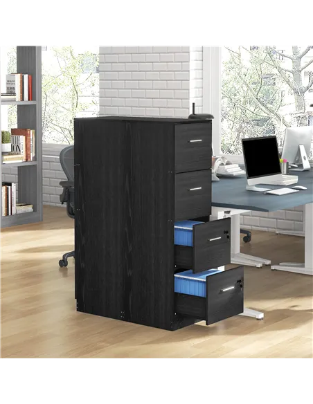 HOMCOM Four-Drawer Lockable Filing Cabinet - Black Wood Effect