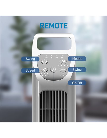HOMCOM 31" Oscillating Tower Fan with Remote Control, 4H Timer, 3 Speed 3 Modes, Quiet Electric Floor Standing Fan for Home Bedr