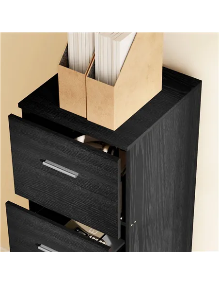 HOMCOM Four-Drawer Lockable Filing Cabinet - Black Wood Effect