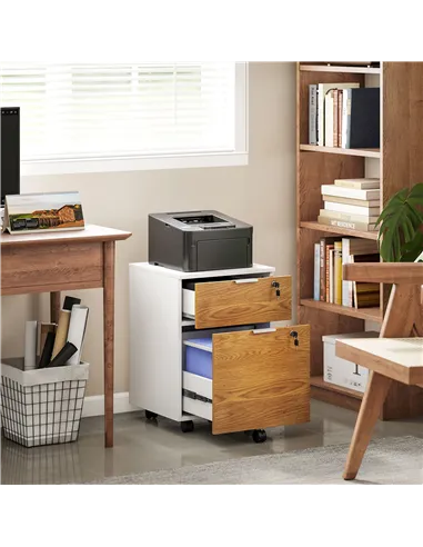 HOMCOM Two-Drawer Lockable Filing Cabinet - Wood Effect