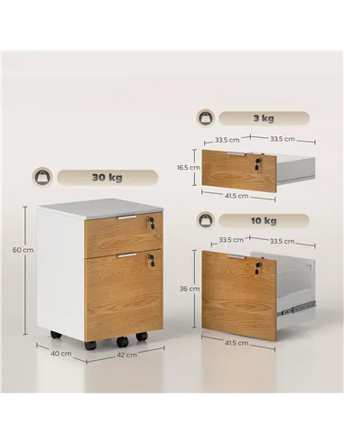 HOMCOM Two-Drawer Lockable Filing Cabinet - Wood Effect