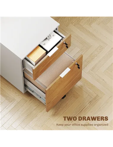 HOMCOM Two-Drawer Lockable Filing Cabinet - Wood Effect