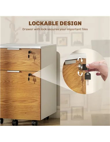 HOMCOM Two-Drawer Lockable Filing Cabinet - Wood Effect