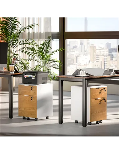 HOMCOM Two-Drawer Lockable Filing Cabinet - Wood Effect