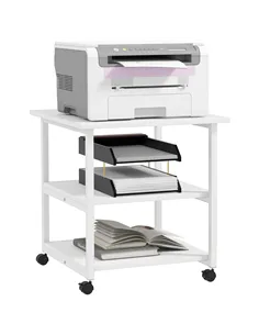 HOMCOM Three-Tier Steel Printer Stand, with Wheels - White