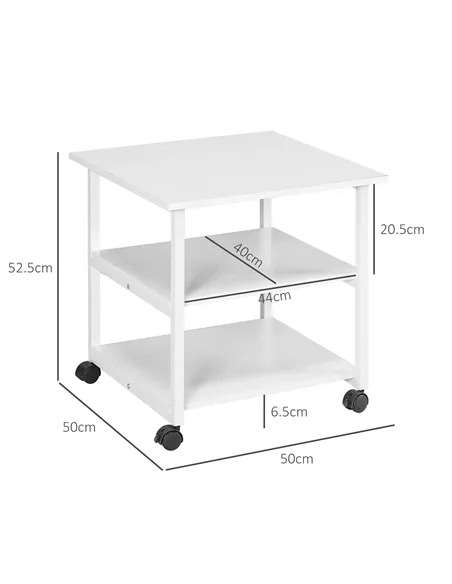 HOMCOM Three-Tier Steel Printer Stand, with Wheels - White