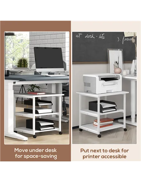 HOMCOM Three-Tier Steel Printer Stand, with Wheels - White