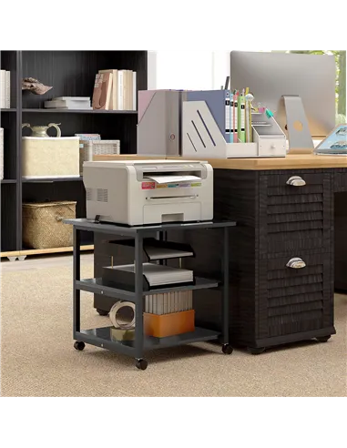 HOMCOM Three-Tier Steel Printer Stand, with Wheels - Black