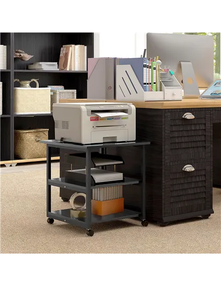 HOMCOM Three-Tier Steel Printer Stand, with Wheels - Black