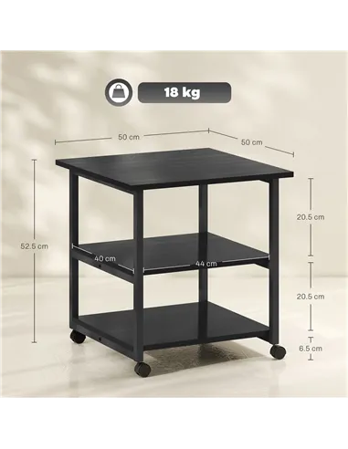 HOMCOM Three-Tier Steel Printer Stand, with Wheels - Black