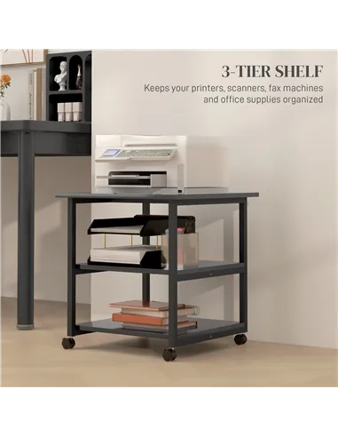 HOMCOM Three-Tier Steel Printer Stand, with Wheels - Black