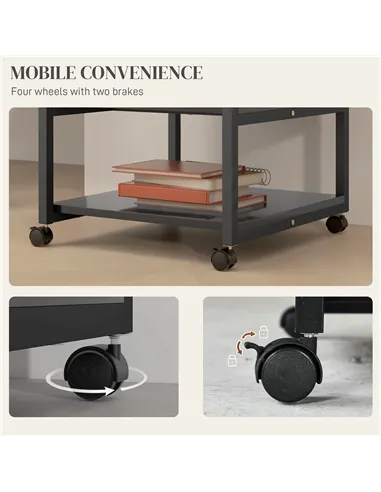 HOMCOM Three-Tier Steel Printer Stand, with Wheels - Black