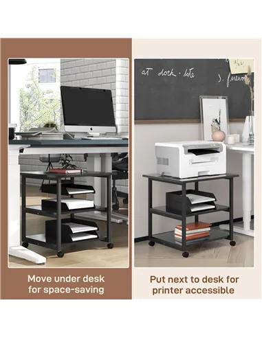 HOMCOM Three-Tier Steel Printer Stand, with Wheels - Black
