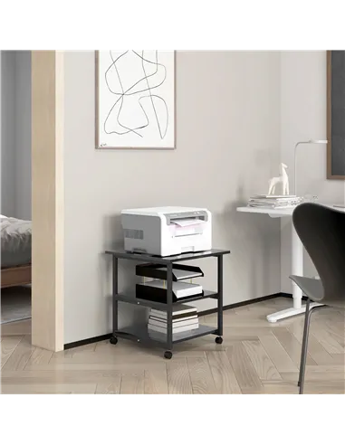 HOMCOM Three-Tier Steel Printer Stand, with Wheels - Black